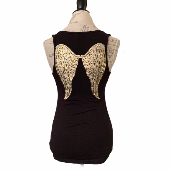 Black Tank Top with Angel Wings - Picture 1 of 3